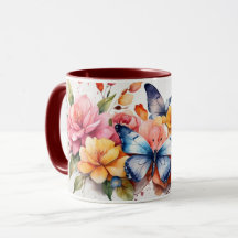 Modern Watercolor Cute Butterfly Flowers Mug