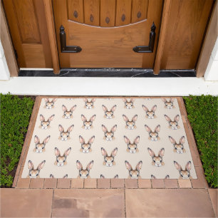 Modern Watercolor Cute Easter Bunny Face Pattern Doormat