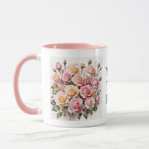 Modern Watercolor Cute Pink Roses Flower Mug