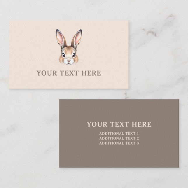 Modern Watercolor Cute Rabbit Bunny Face Neutral Business Card (Front/Back)