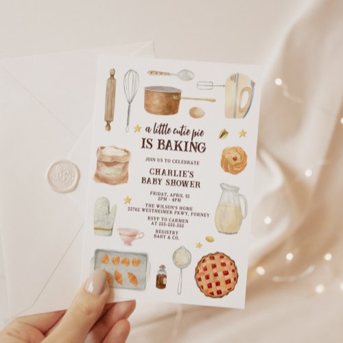 Modern Watercolor Cutie Pie is Baking Baby Shower Invitation