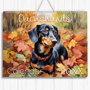 Modern Watercolor Dachshund Dogs Cute Wall Calendar