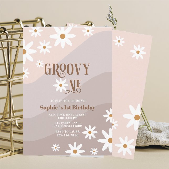 Modern Watercolor Daisy Groovy Baby Birthday Invitation (Creator Uploaded)