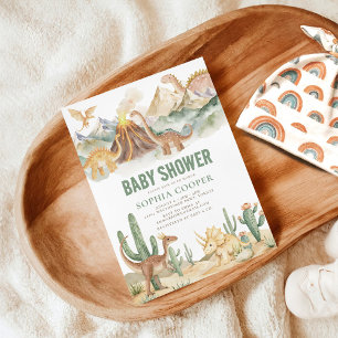 Modern Watercolor Dinosaur Baby Shower Invitation