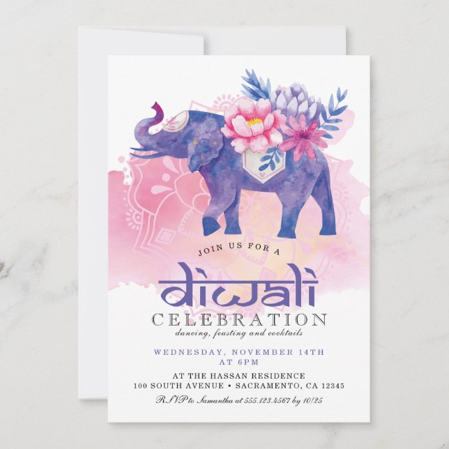 Modern Watercolor Diwali Festival Invitation (Front)