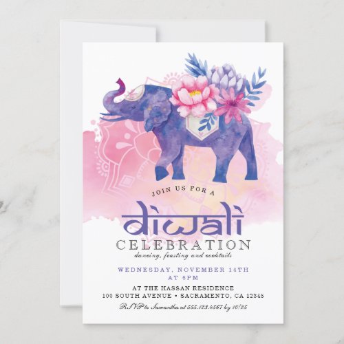Modern Watercolor Diwali Festival Invitation