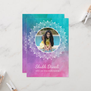 Modern Watercolor Diwali Photo Greeting Card