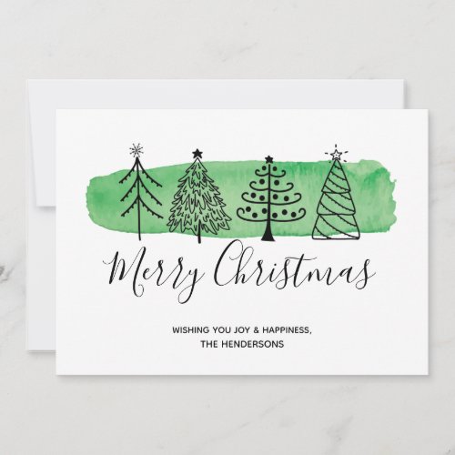Modern Watercolor Doodle Christmas Card