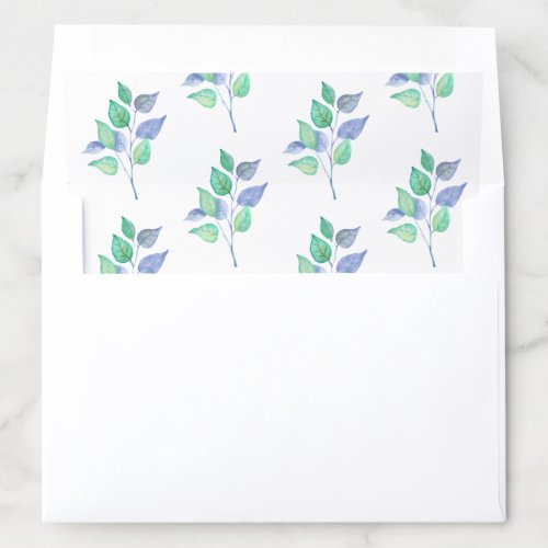 Modern Watercolor Dusty Blue Leaf Foliage Wedding Envelope Liner