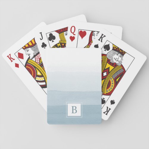 Modern Watercolor Dusty Blue Monogram Poker Cards