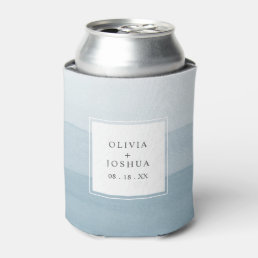 Modern Watercolor Dusty Blue Ombre Wedding Can Cooler