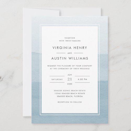 Modern Watercolor Dusty Blue Wedding Invitation