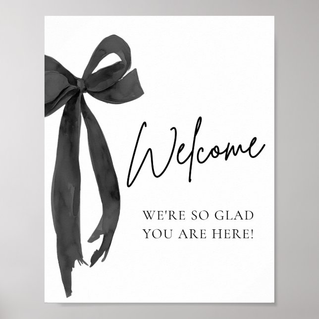 Modern Watercolor Elegant Black Bow Welcome Sign (Front)