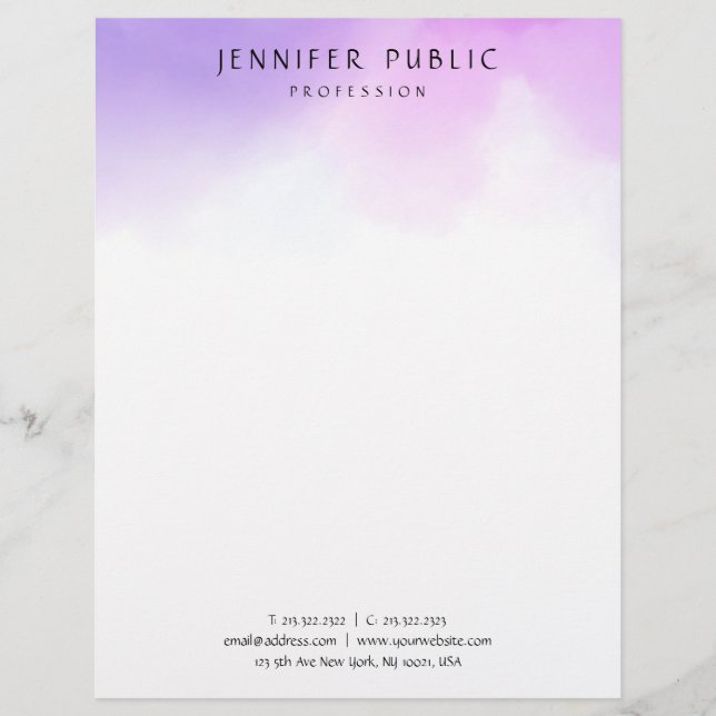 Modern Watercolor Elegant Purple White Template Letterhead (Front)