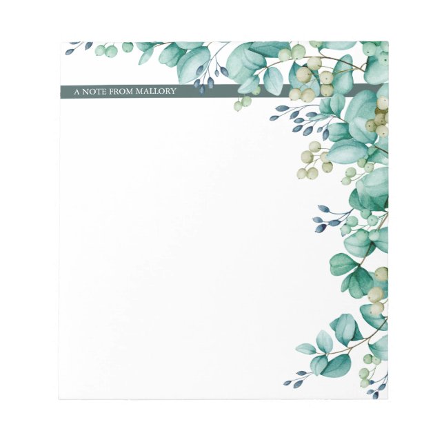 Modern Watercolor Eucalyptus Border  Notepad (Front)