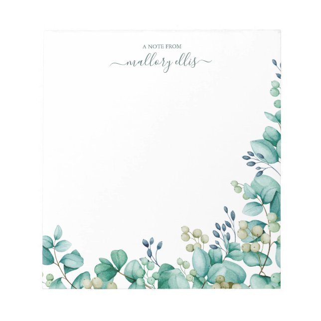 Modern Watercolor Eucalyptus Border  Notepad (Front)