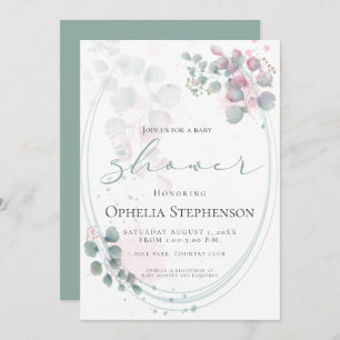 Modern Watercolor Eucalyptus Foliage Baby Shower Invitation