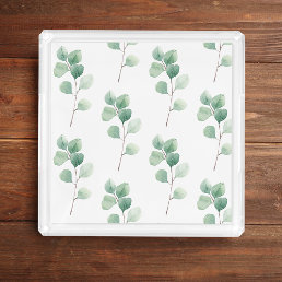 Modern Watercolor Eucalyptus Green Pattern Acrylic Tray