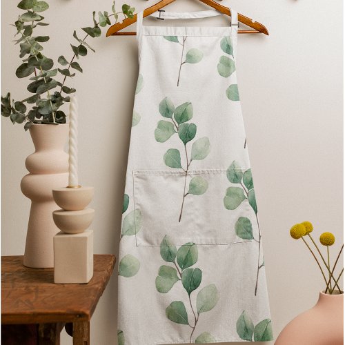 Modern Watercolor Eucalyptus Green Pattern Apron