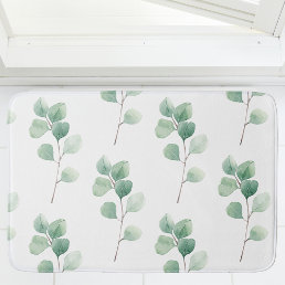 Modern Watercolor Eucalyptus Green Pattern Bath Mat