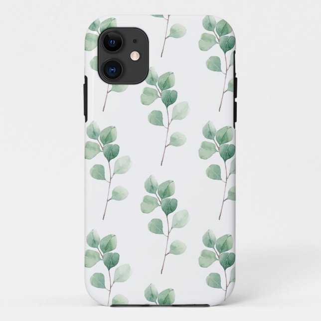 Modern Watercolor Eucalyptus Green Pattern Case-Mate iPhone Case (Back)