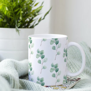 Modern Watercolor Eucalyptus Green Pattern Coffee Mug