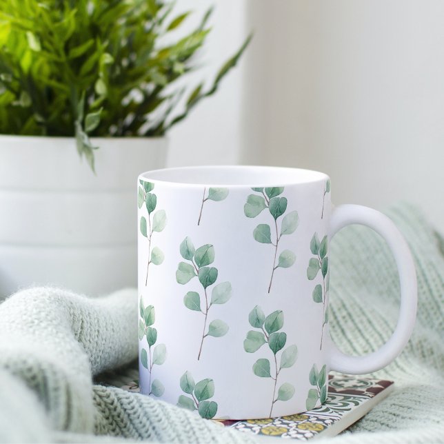 Modern Watercolor Eucalyptus Green Pattern Coffee Mug (Creator Uploaded)