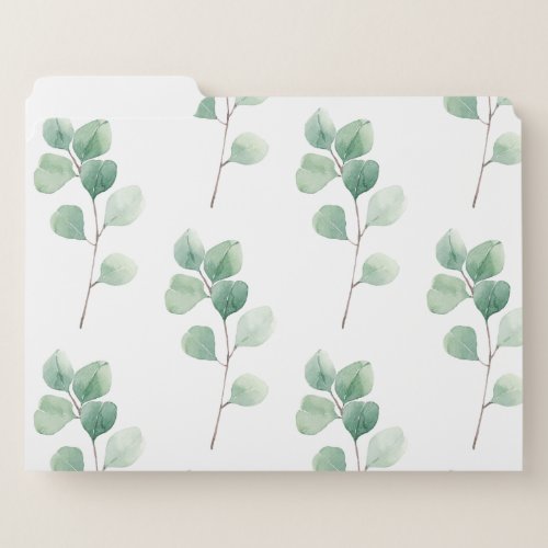 Modern Watercolor Eucalyptus Green Pattern  File Folder