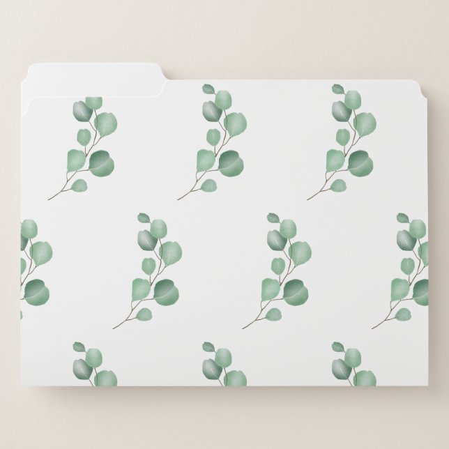 Modern Watercolor Eucalyptus Green Pattern File Folder (Front Left)