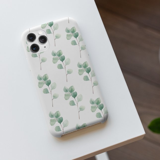 Modern Watercolor Eucalyptus Green Pattern iPhone Case (Creator Uploaded)