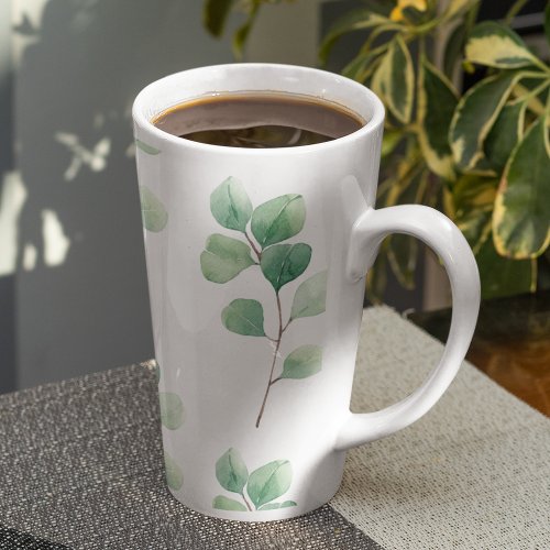 Modern Watercolor Eucalyptus Green Pattern Latte Mug