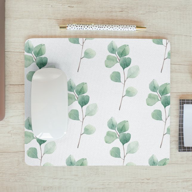 Modern Watercolor Eucalyptus Green Pattern Mouse Pad (Creator Uploaded)