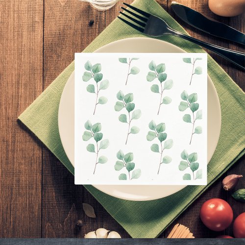 Modern Watercolor Eucalyptus Green Pattern Napkins