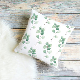 Modern Watercolor Eucalyptus Green Pattern Outdoor Pillow