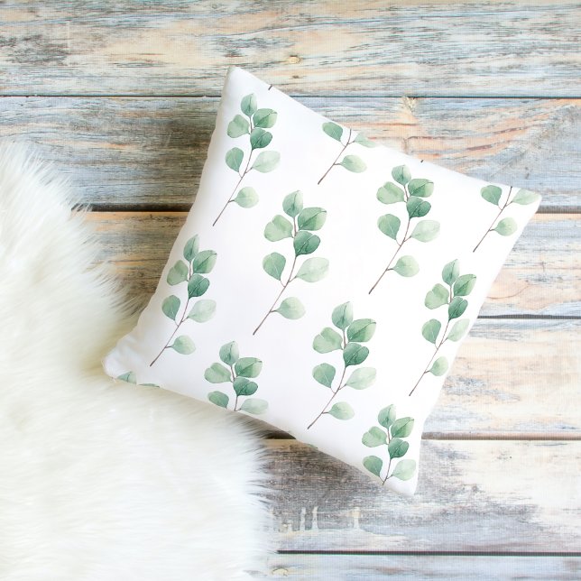 Modern Watercolor Eucalyptus Green Pattern Outdoor Pillow (Creator Uploaded)