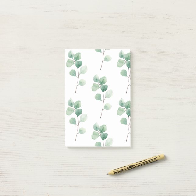Modern Watercolor Eucalyptus Green Pattern Post-it Notes (On Desk)