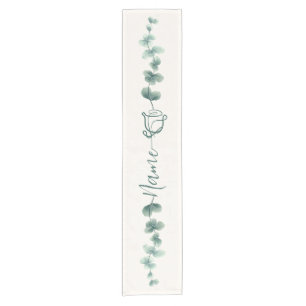 Modern Watercolor Eucalyptus Green Pattern Short Table Runner