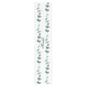 Modern Watercolor Eucalyptus Green Pattern Short Table Runner