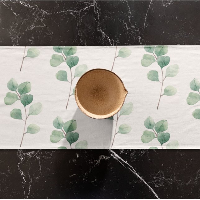 Modern Watercolor Eucalyptus Green Pattern Short Table Runner (Creator Uploaded)