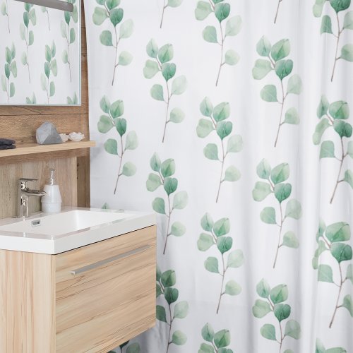 Modern Watercolor Eucalyptus Green Pattern Shower Curtain