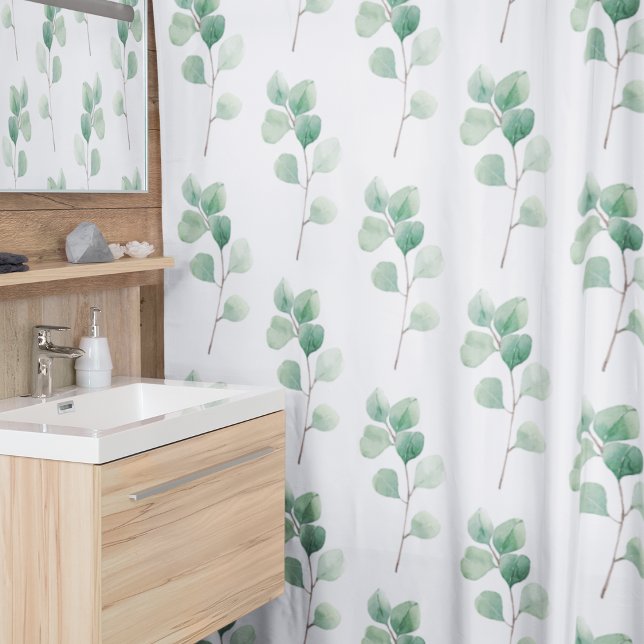 Modern Watercolor Eucalyptus Green Pattern Shower Curtain (Creator Uploaded)
