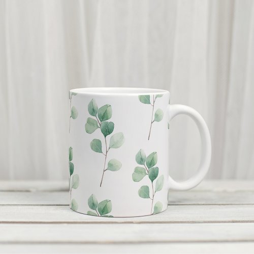 Modern Watercolor Eucalyptus Green Pattern Two_Tone Coffee Mug
