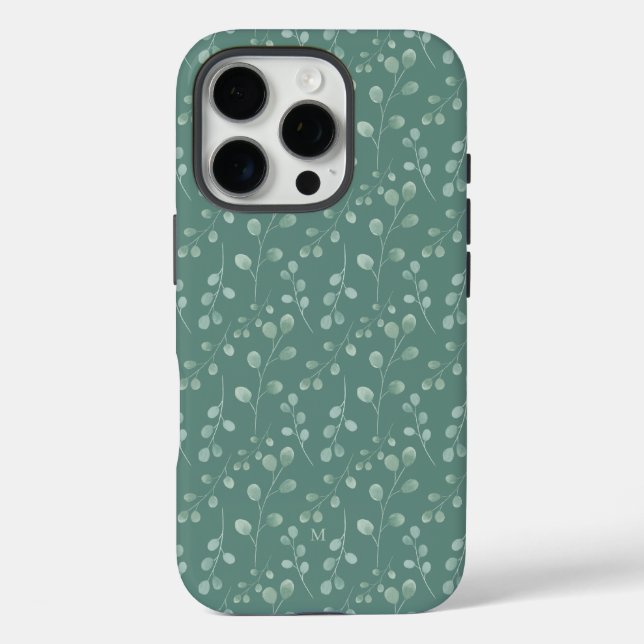 Modern Watercolor Eucalyptus Green Personalized Case-Mate iPhone Case (Back)