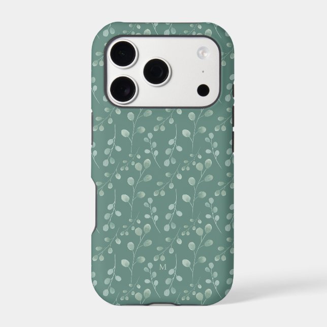Modern Watercolor Eucalyptus Green Personalized Case-Mate iPhone Case (Back)