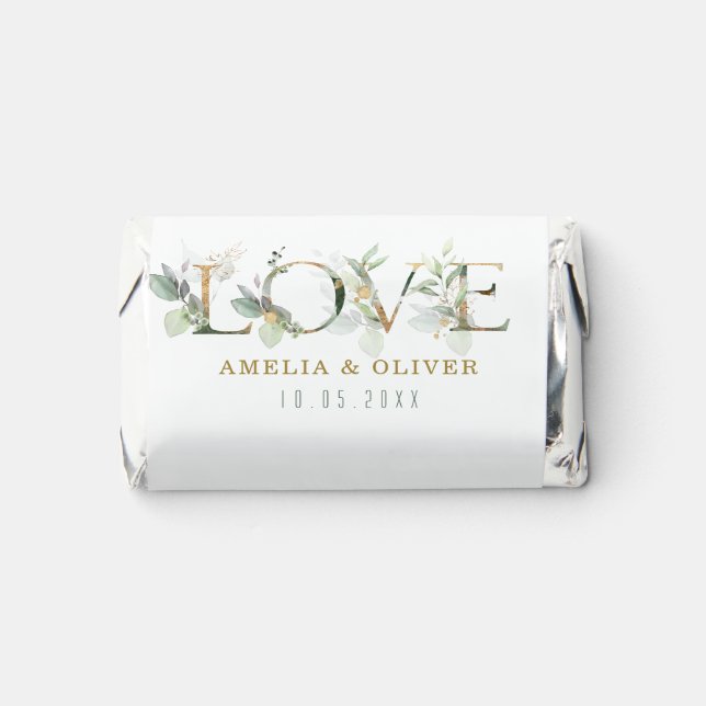 Modern Watercolor Eucalyptus Greenery Gold Wedding Hershey's Miniatures (Front)