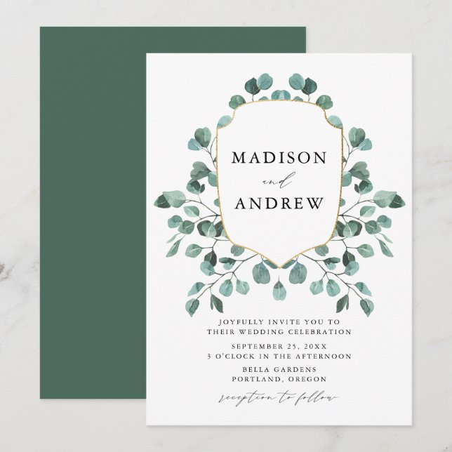 Modern Watercolor Eucalyptus Greenery Wedding Invitation (Front/Back)