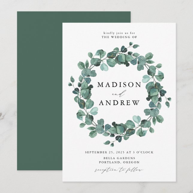 Modern Watercolor Eucalyptus Greenery Wedding Invitation (Front/Back)