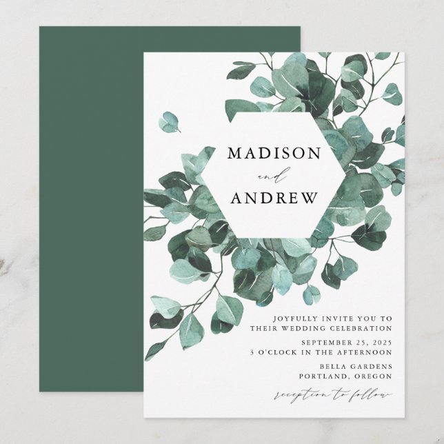 Modern Watercolor Eucalyptus Greenery Wedding Invitation (Front/Back)
