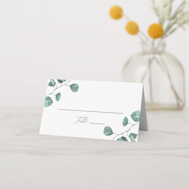 Modern Watercolor Eucalyptus Greenery Wedding Place Card (Front)