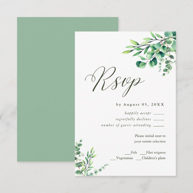 Modern Watercolor Eucalyptus Greenery Wedding RSVP (Front/Back)